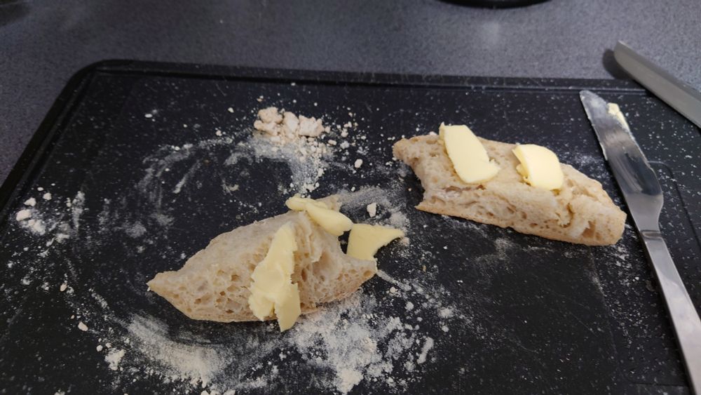 messily buttered bread 
