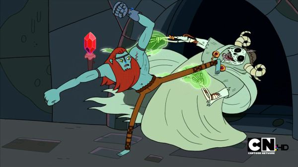 Billy kicking the Lich in adventure time 