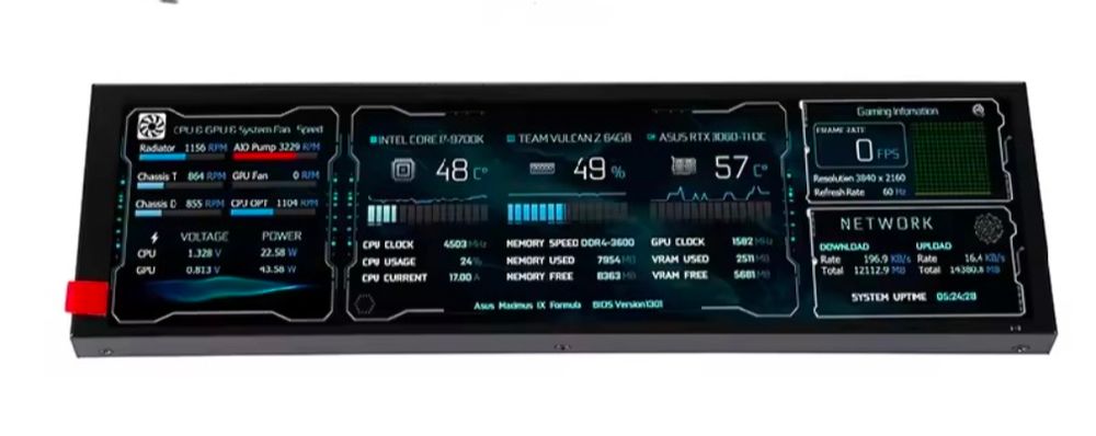 An micro display that is half the height of a normal display, hinged to the top of the screen, and folding closed in the space usually occupied by a laptop track pad 