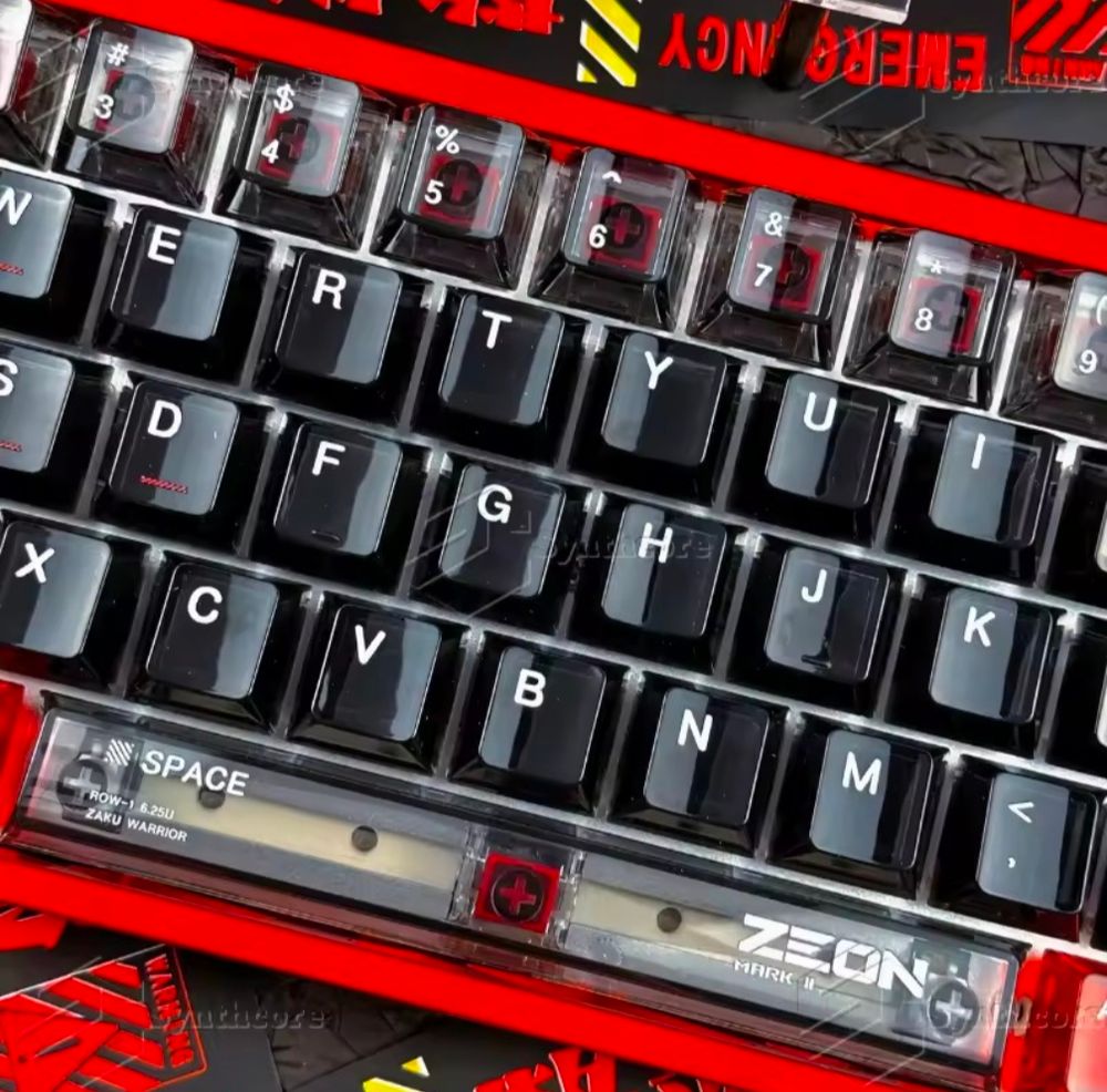 Middle keycaps, transparent clear and black