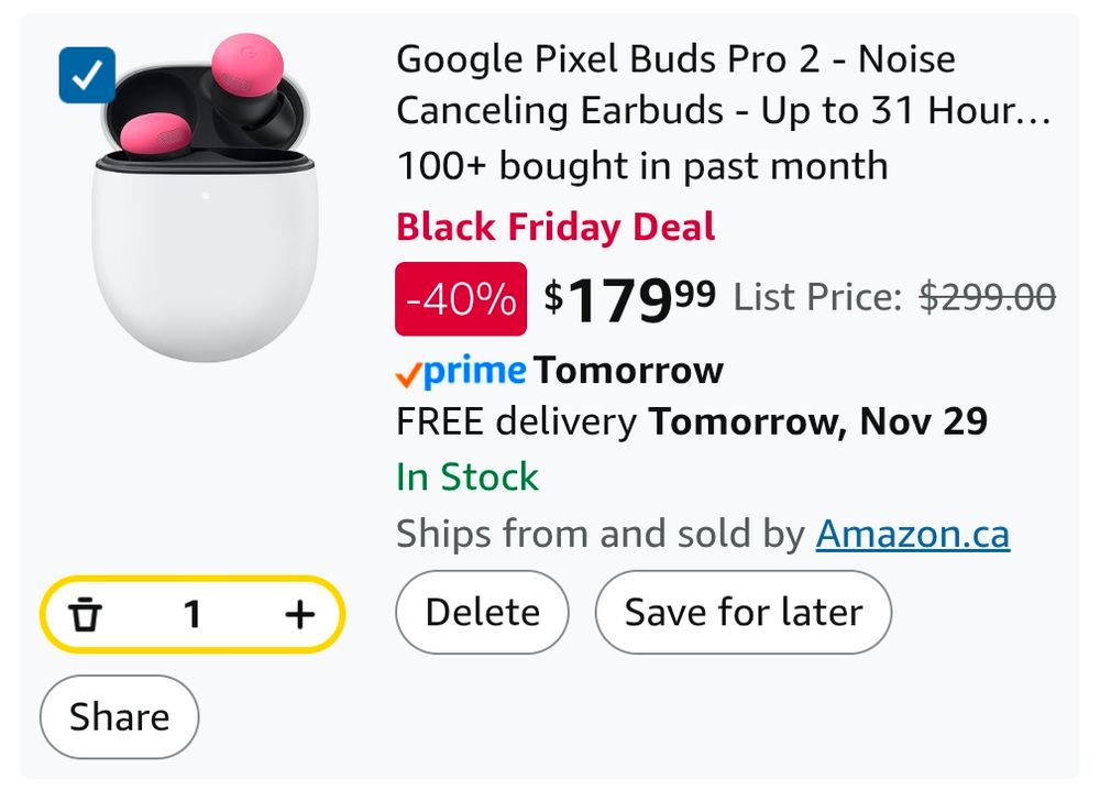 Google Pixel Buds Pro 2 for $180 Canadian dollars 