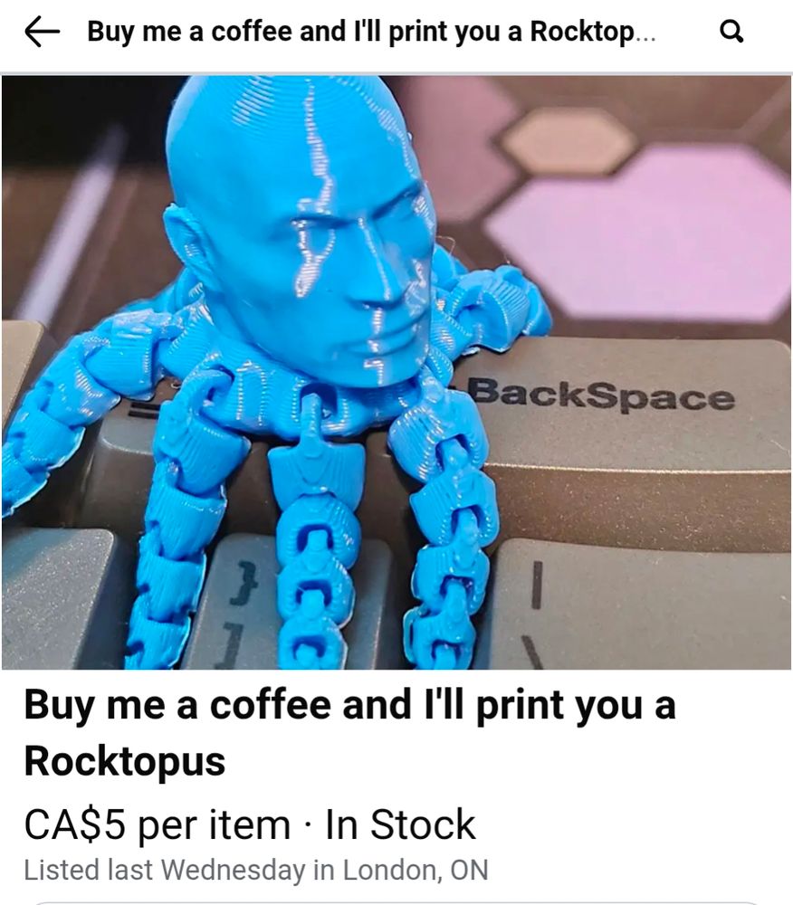 Buy me a coffee and I'll print you a rock-topus, a Dwayne the rock Johnson head with tentacles 
