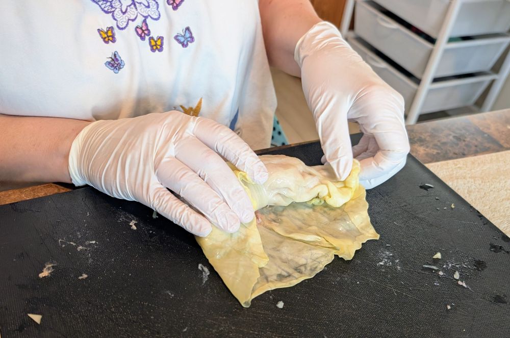 Rare shot of mom rolling a cabbage roll.