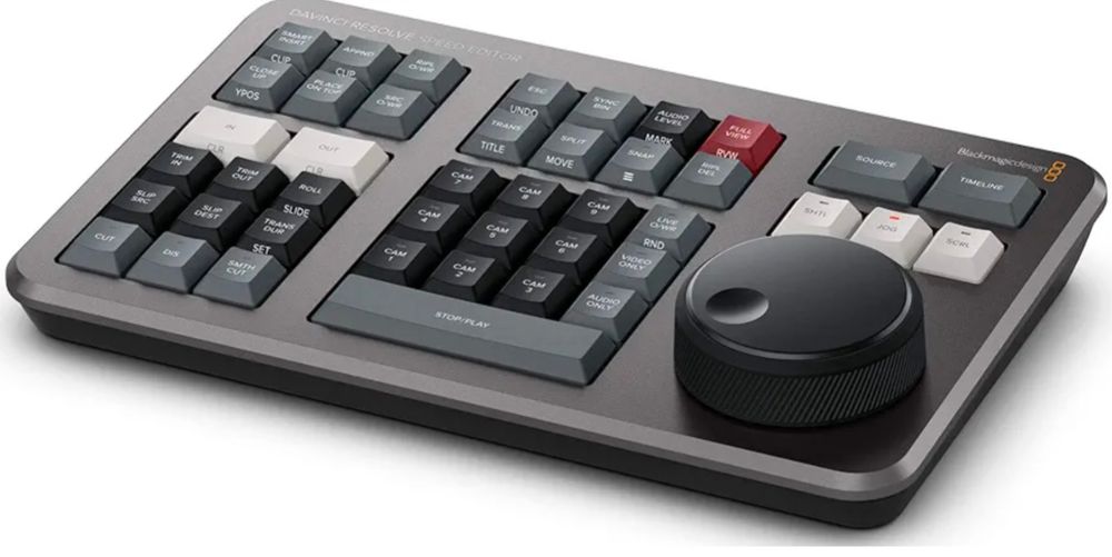 Black Magic Design Speed Editor with a custom keyboard and glorious jog wheel