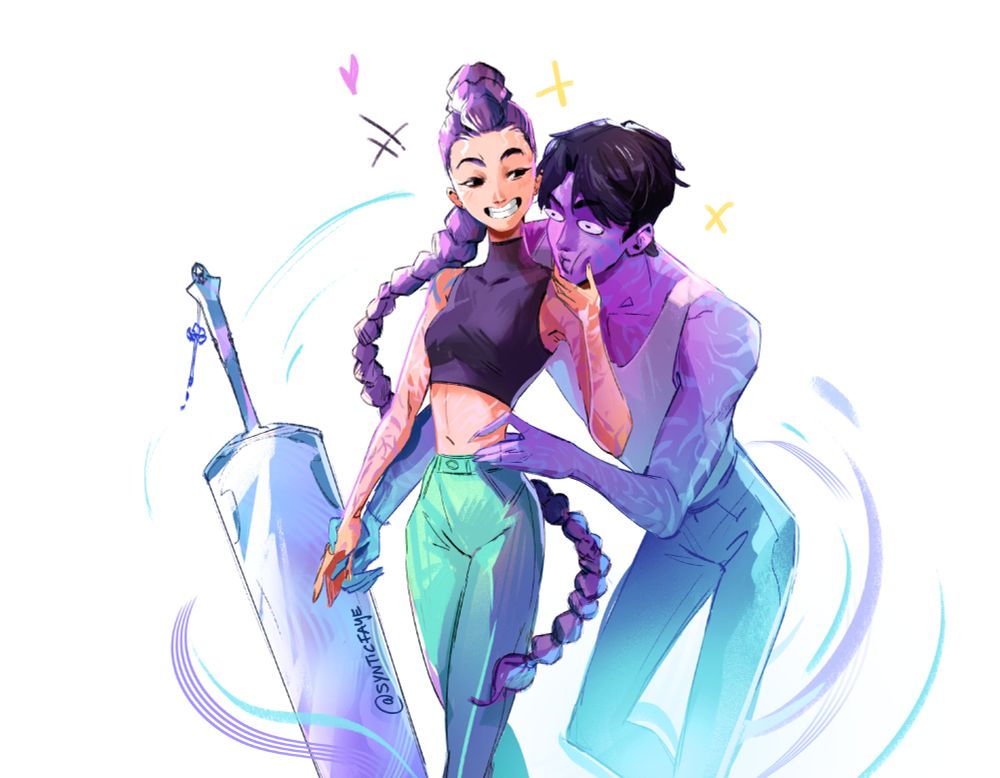 A drawing of Rumi is holding out her hand and Jinu appears to lay his face into her palm, here she squishes him. x3  I love the funny face of the characters in the movie so much! 