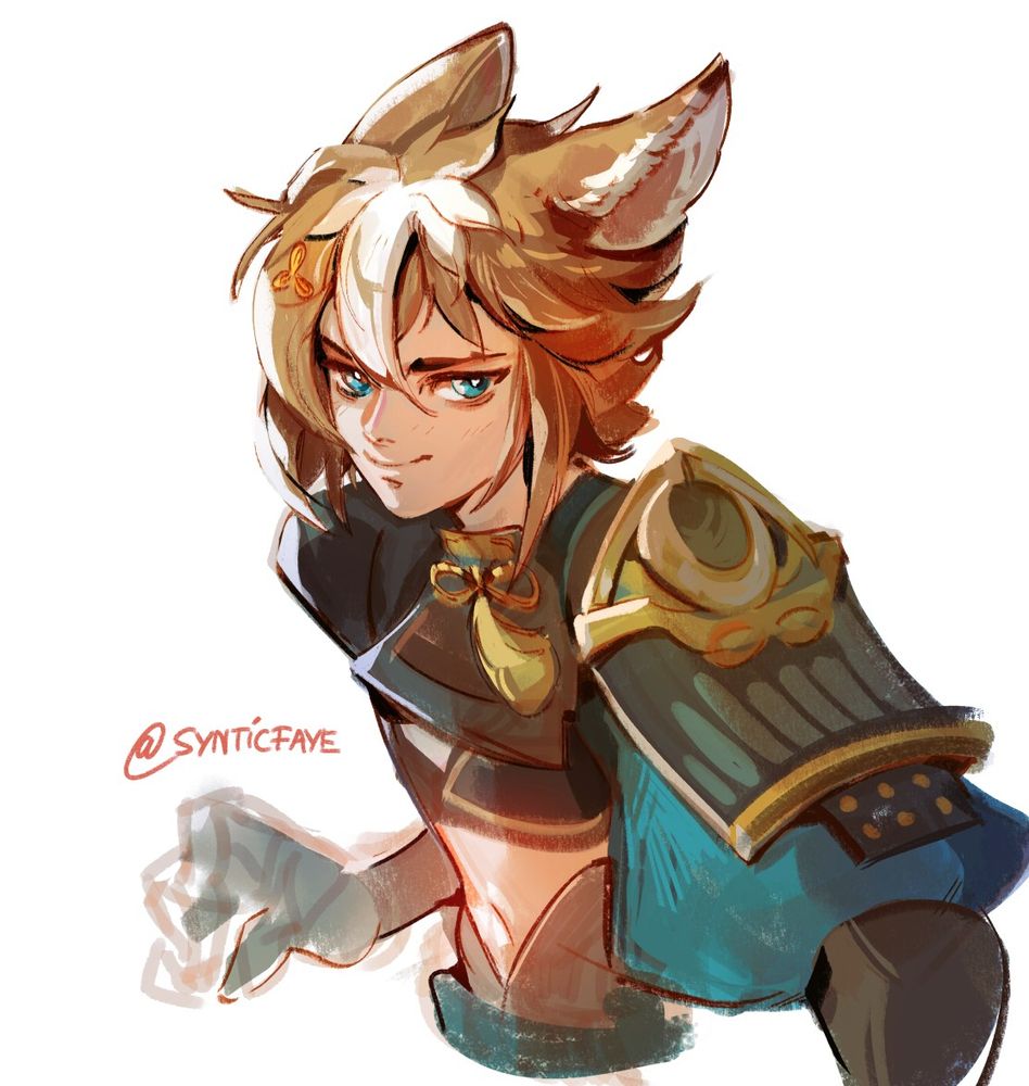 Gorou from genshin impact. A sketch colored in a loose way. 