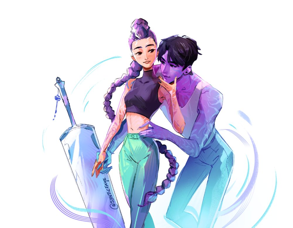 A drawing of Rumi is holding out her hand and Jinu appears to lay his face into her palm, beeing really cute. 