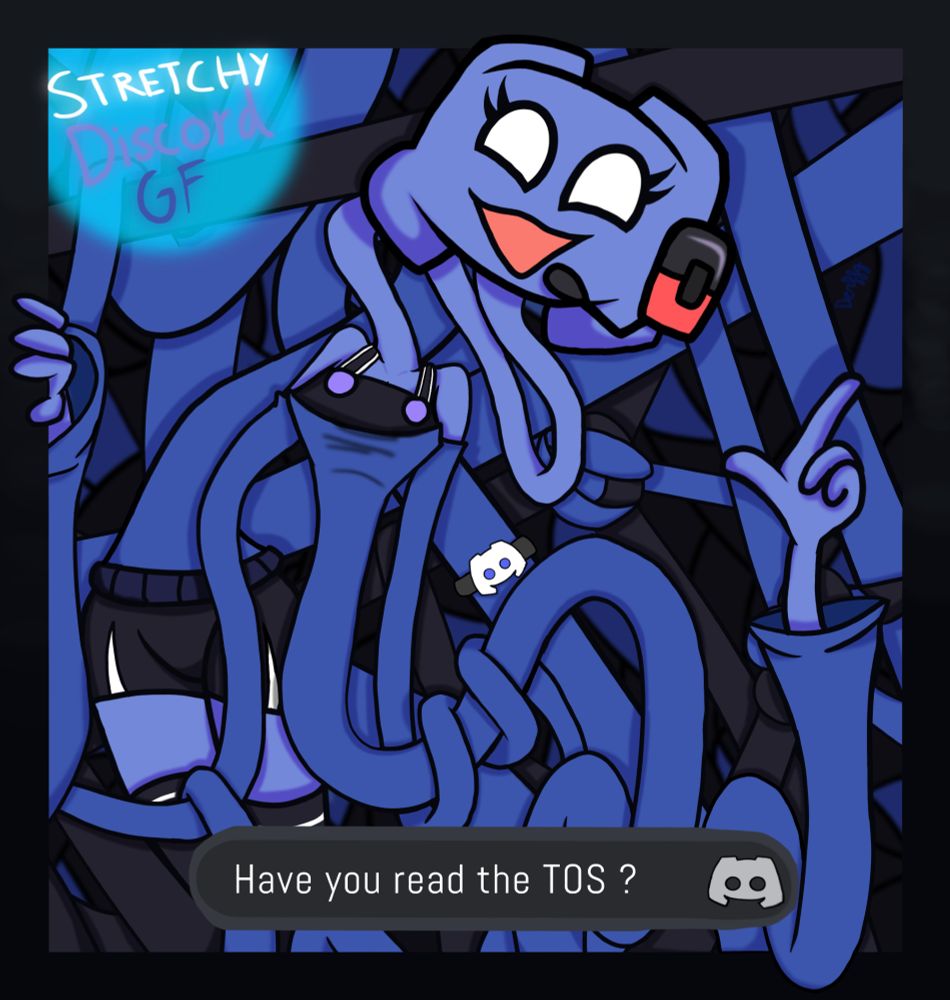 Stretchy Discord GF is another one of my favourite characters, not like as close as Tea or other ones. But she is a fun character since she is kinda dumb and goofy. She is in a relationship with Skype, both of them are meant for each other both being really dumb lol.

Discord got a small redesign that I will show eventually. But yeah, hope you guys like it!