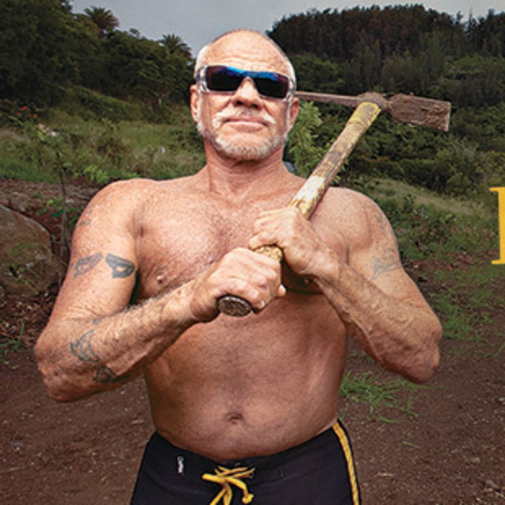 eddie rothman shirtless, muscled, holding a bat