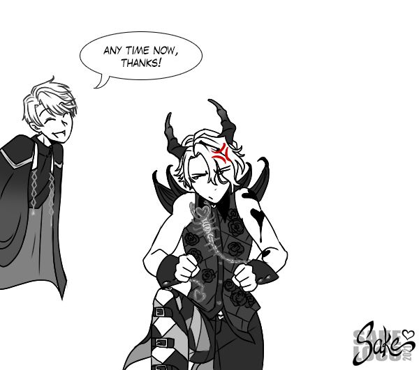 "Any time now, thanks!" Solomon concludes, while Asmodeus has stopped stomping and glares at the man over his shoulder.