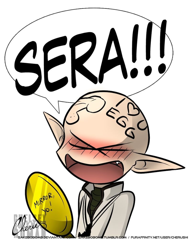 Upon waking, Solas notices the graffiti on his scalp in a hand mirror and immediately yells at the usual prankster on their team,