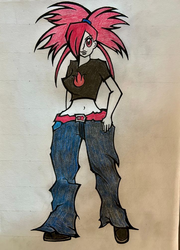 A fullbody drawing of Flannery from Pokemon with Flat colors 