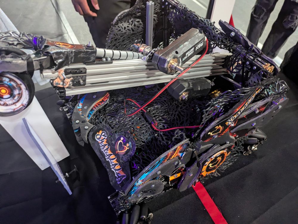 A robot covered in graphics