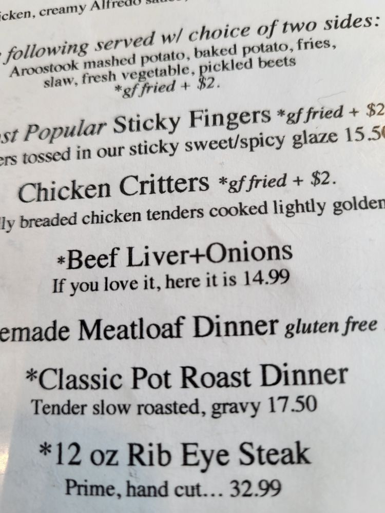 Restaurant menu