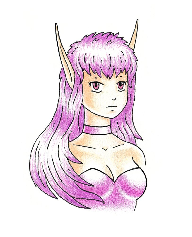 Colored pencil illustration of Nei from Phantasy Star II.