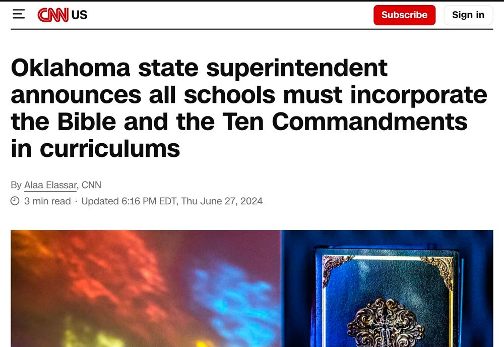 Oklahoma state superintendent announces all schools must incorporate the Bible and the Ten Commandments in curriculums