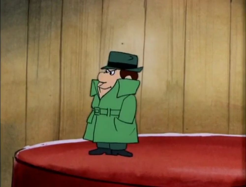 Hanna-Barbera Productions' "Inch High Private Eye" - a very tiny, stern-looking man in a green trench coat and fedora. 