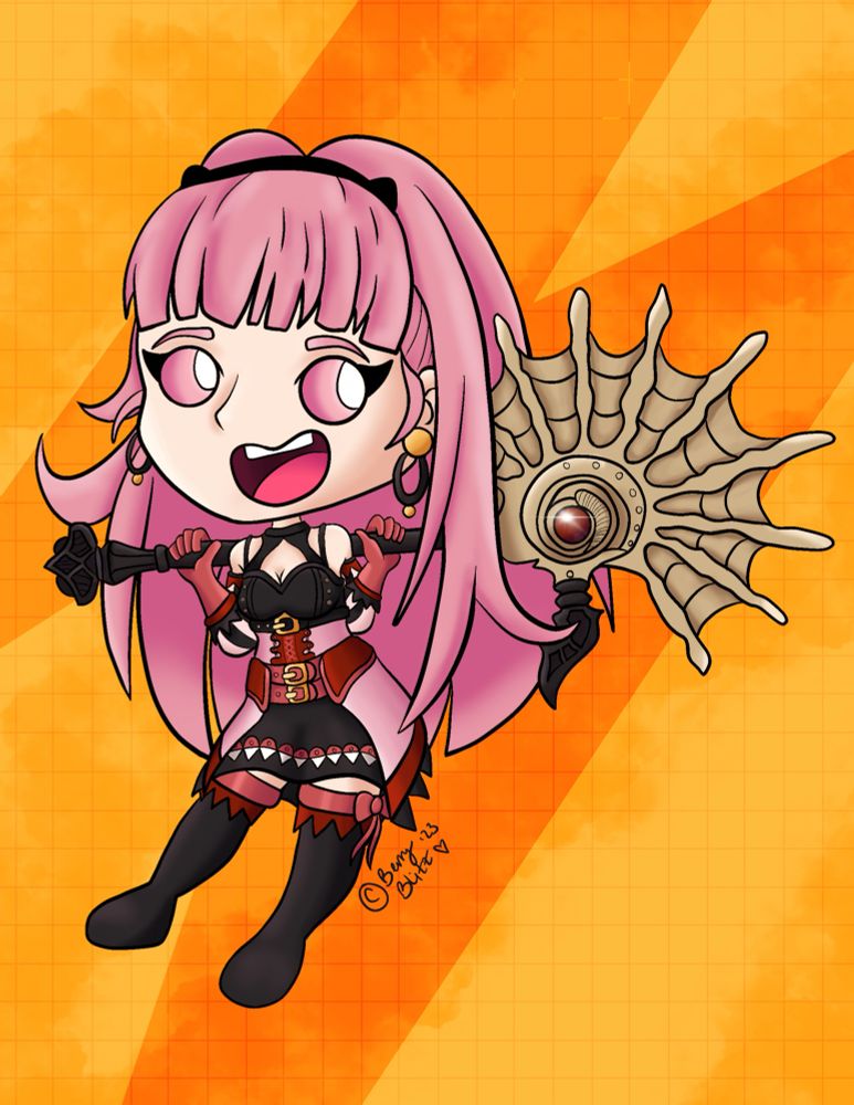 A digital illustration of Hilda Gonoril from Fire Emblem Three Houses. She wields her signature axe.
