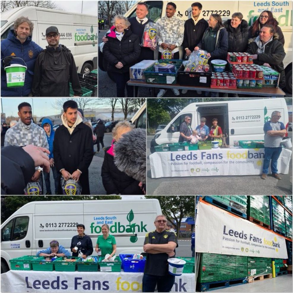 Photo credit to LUFC Trust / LUFC Food Bank 

Images from collections throughout the 24/25 season featuring volunteers, LUFC players & staff and Kaiser Chief members 