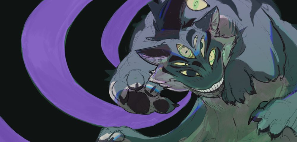 art of a large demonic-looking, many-eyed cat-thing with multiple limbs