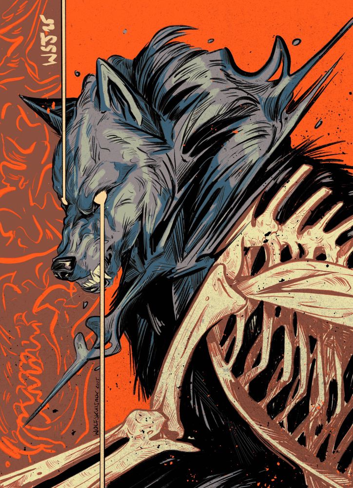 Digital art, my work. A wolf/skeleton. Surreal 