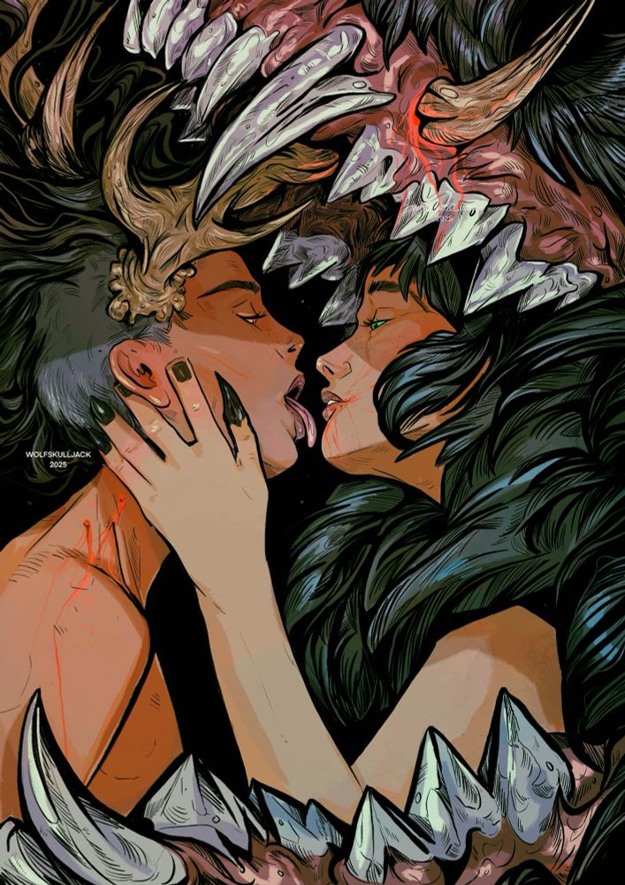 Digital art, my work. Two women, nature Goddess’s, embrace. 