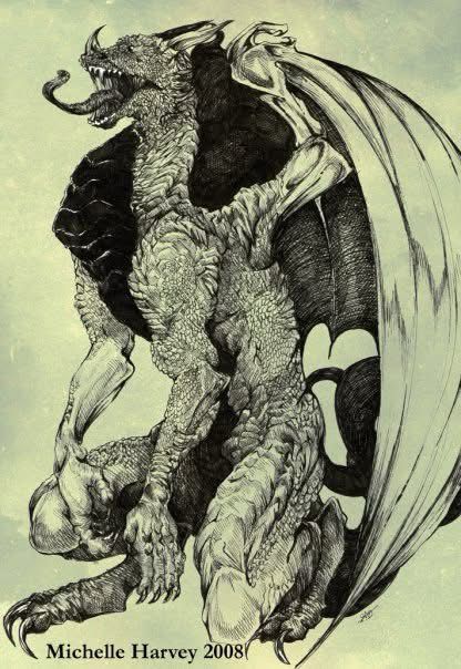 Inked drawing of a dragon 