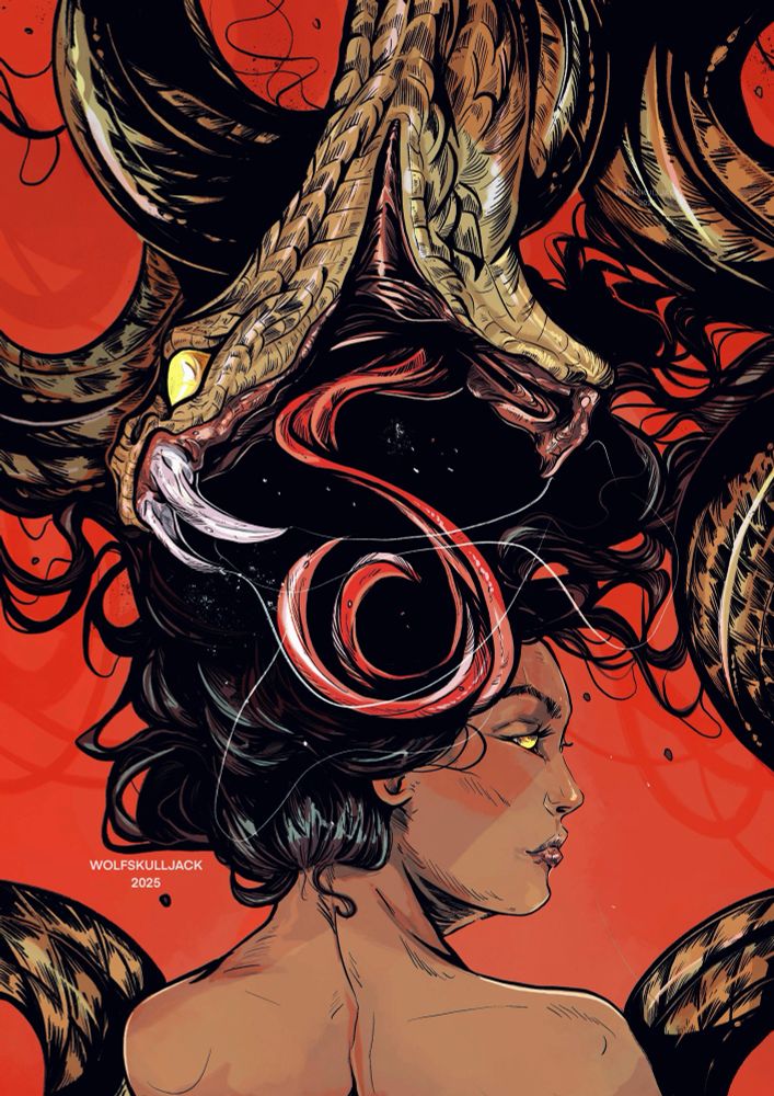 Digital art by me, a women and a giant snake 