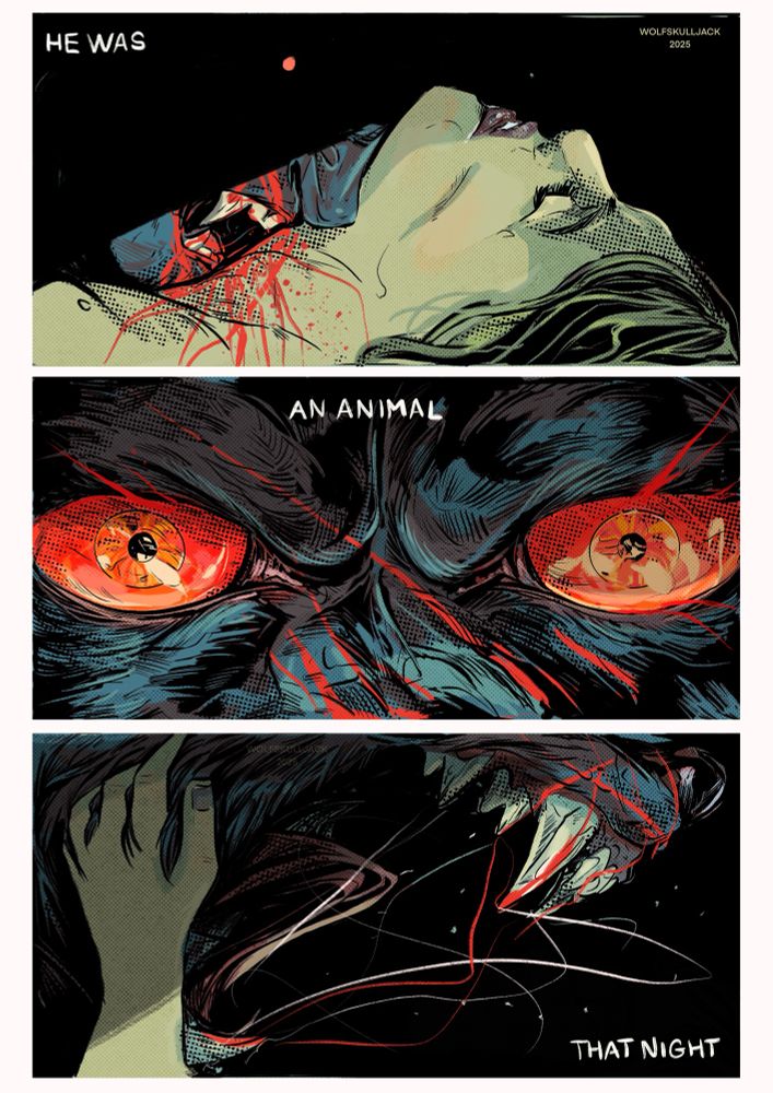 A comic that reads ‘He was an a animal that night’
A man turns into a werewolf mid making out out a women who doesn’t seem to mind 