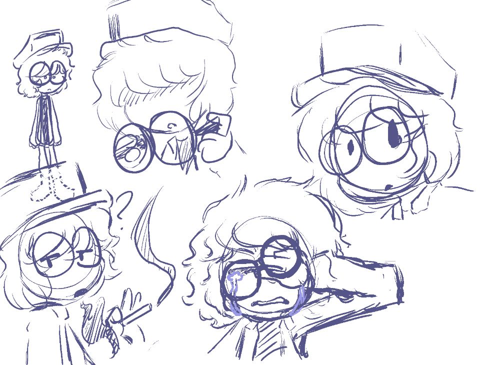 Doodles of a character named Cinder. 