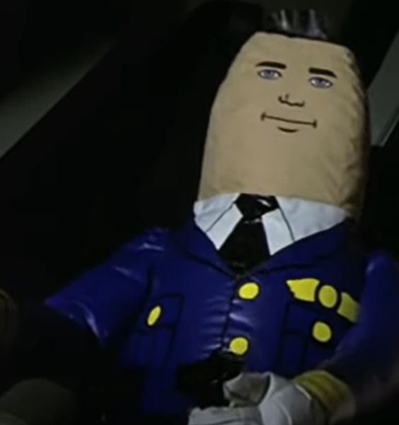Picture of balloon pilot acting as the autopilot from the movie Airplane
