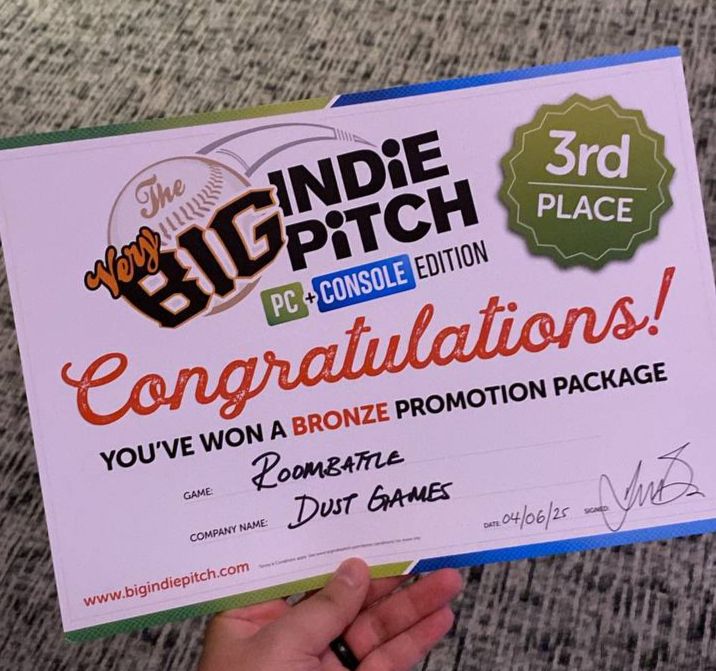A third-place award diploma from the Big Indie Pitch