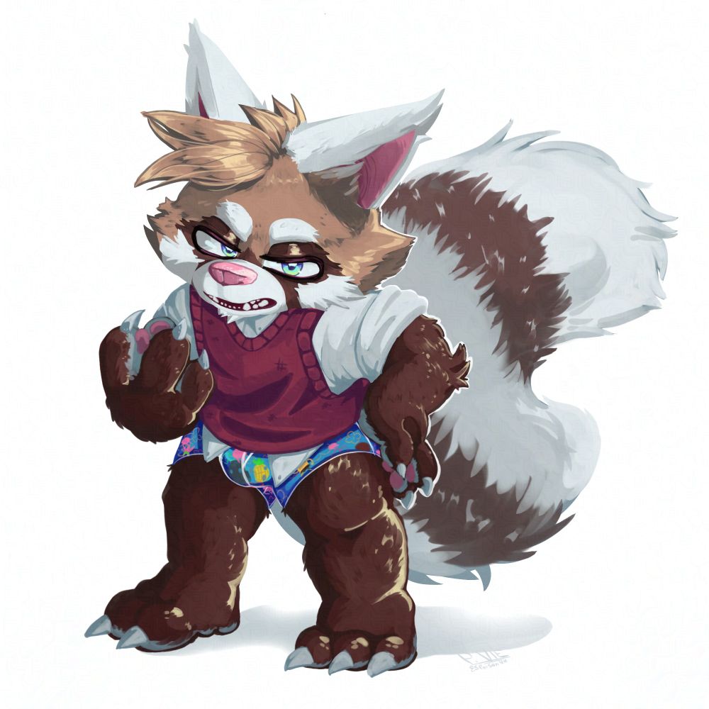 (my oldest oc Nil) a red panda with anger issues, clearly didn't want this picture taken ;w; 
especially with those underwear... >^> 
#furry #furryart #art #spongebob #oc 