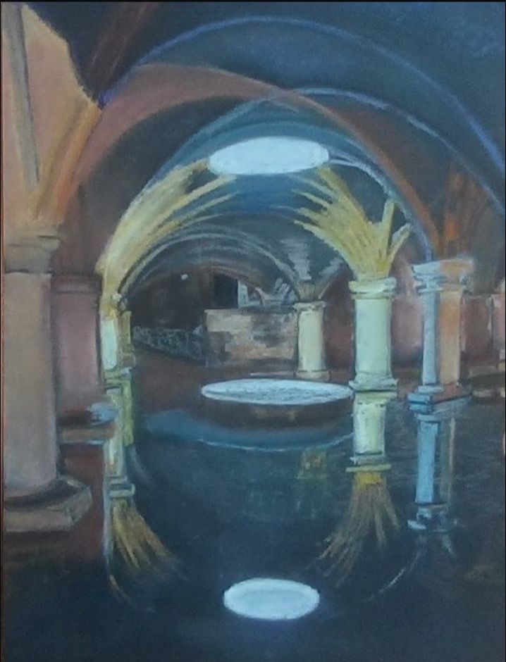 My dad's pastel drawing of a Portugese cistern in El Jadida, Morocco
