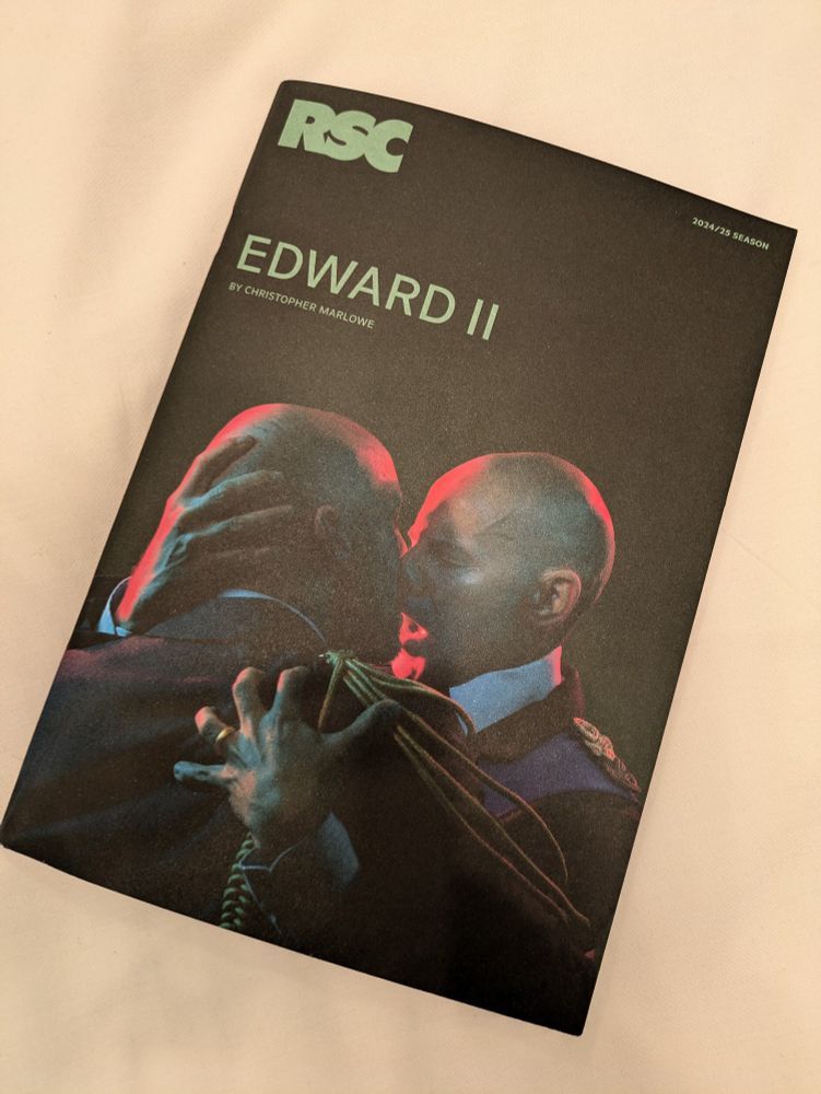 Programme for Edward II from the RSC, with Edward and Gaveston embracing 