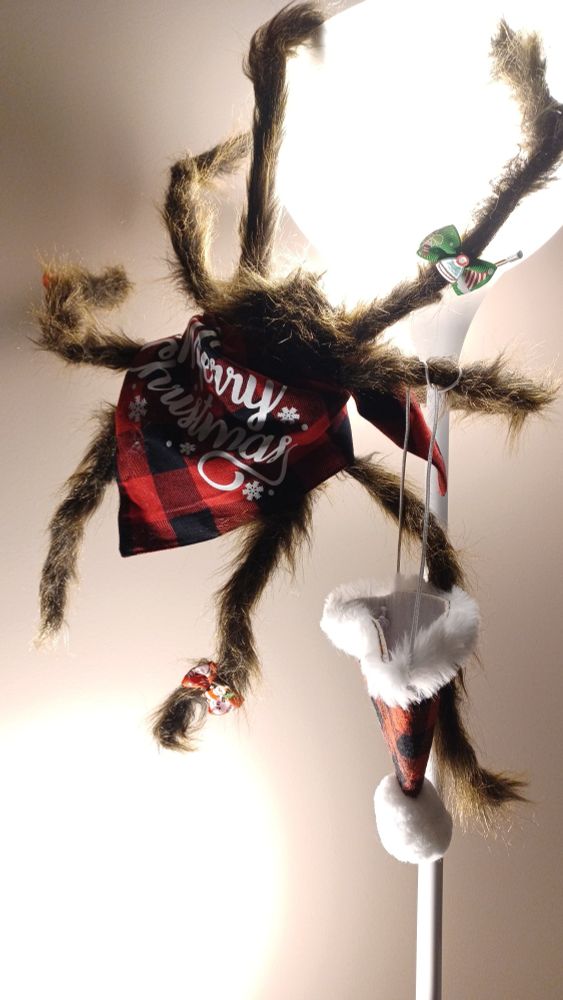 steve the giant spider done up for the holidays