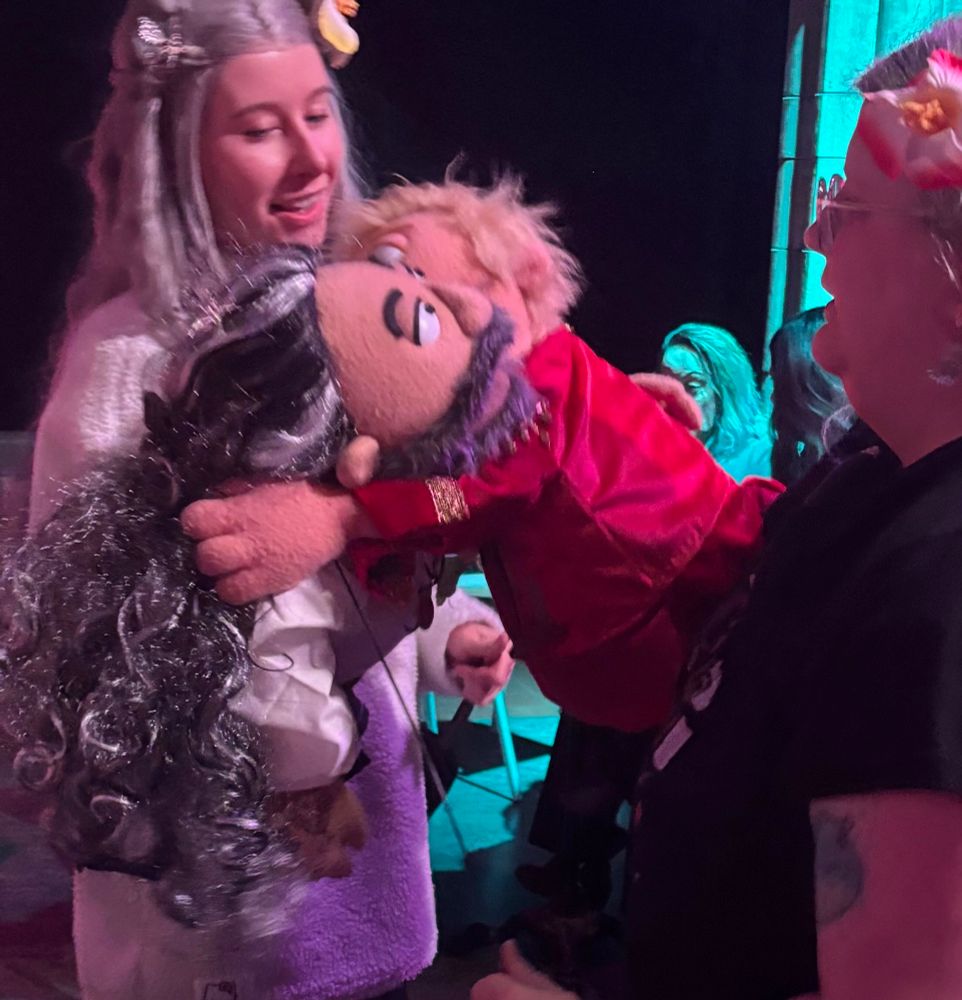 alice holding muppet ed who is hugging muppet stede!!!! in his cursed suit