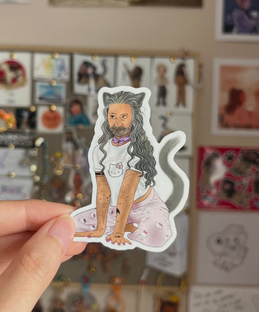 kitty ed sticker!! he’s wearing his hello kitty pyjamas