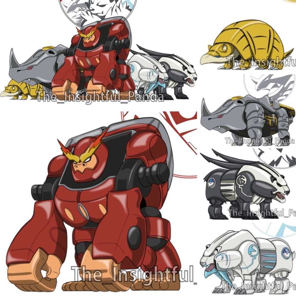 The individual components of the Power Rangers WildForce Kongazord altered to look like Pokemon. The Gorilla, Armadillo, Rhino, Panda Bear and Polar Bear Zords now resemble Darmanitan, Sandshrew, Rhyhorn, Pangoro and Beartic respectively.