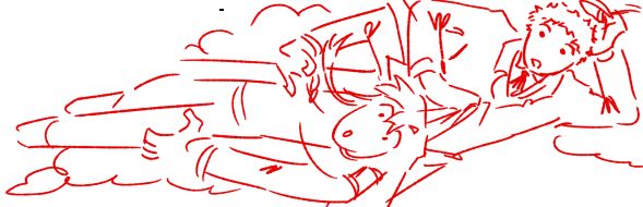 a sketch of a man in a suit catching another man's trench coat at the back while flying above the skies