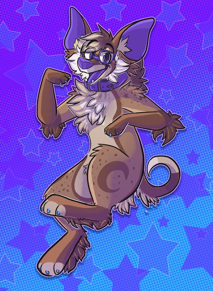 Artwork of a brown anthropomorphic chihuahua looking happy and dancing