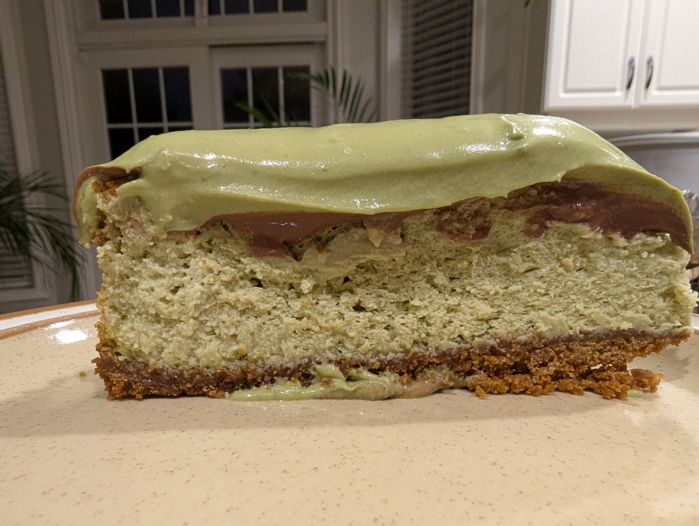 A slice of matcha cheesecake 