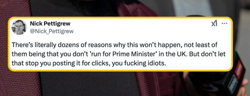 Tweet disparaging the news that andrew Tate wants to “run for prime minister of the UK”