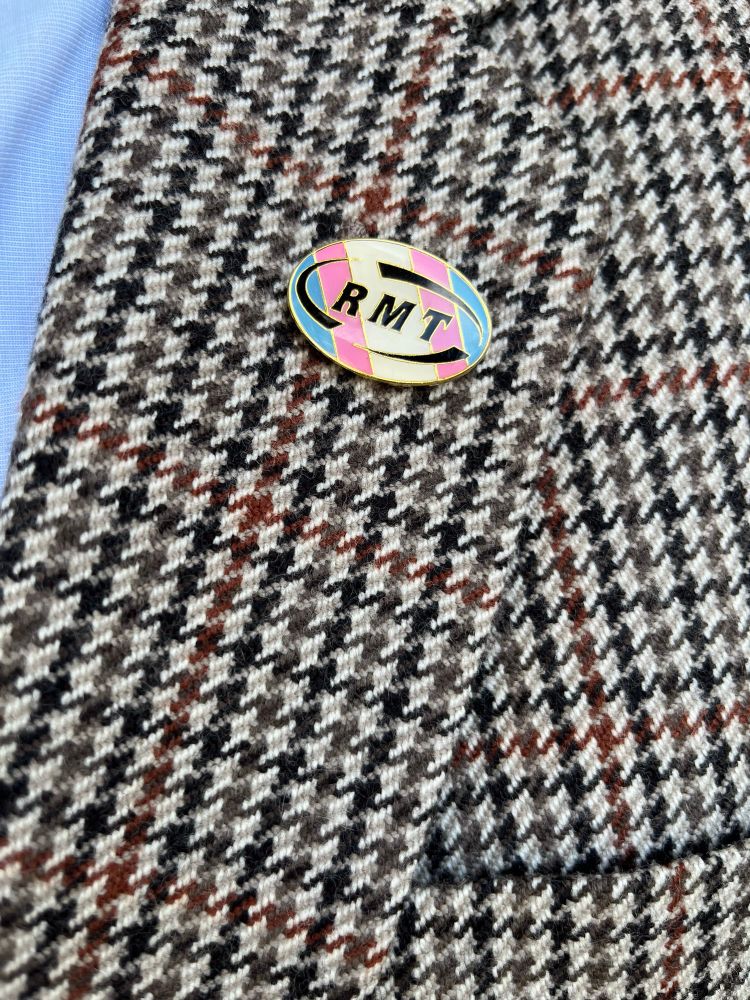 Photo of RMT trans rights union badge