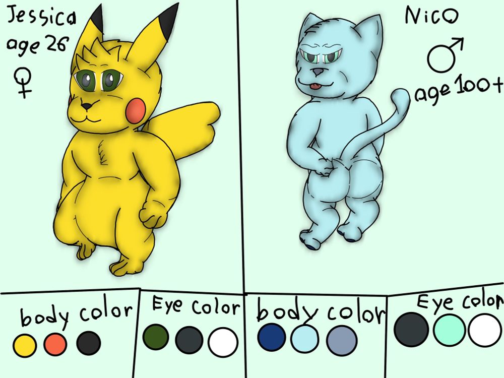 These are Jessica a pikachu and Nico a mew. Jessica has a hate/love relationship with Nico. As Nico toy with Jessica  and love her ever much. 


I will post a comic with them this week.