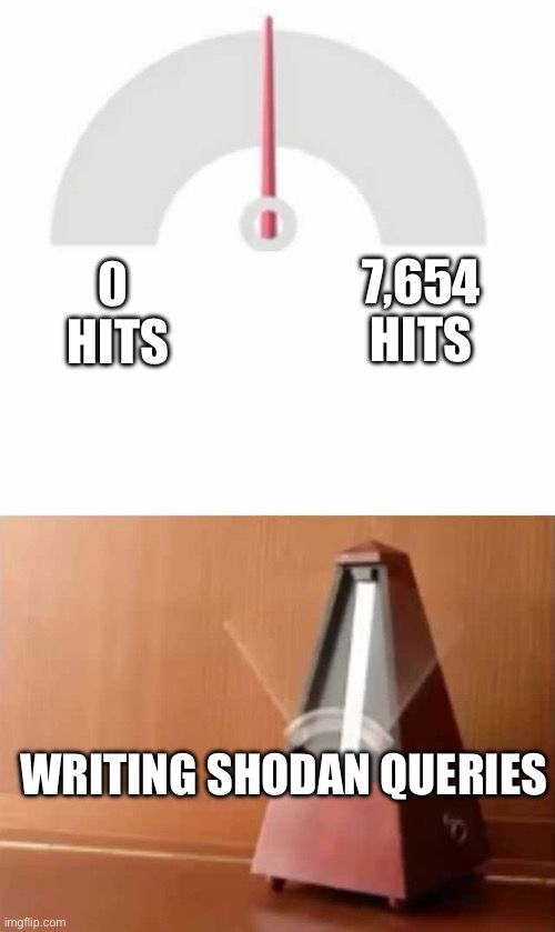 Writing Shodan queries: 0 hits and 7,654 hits
