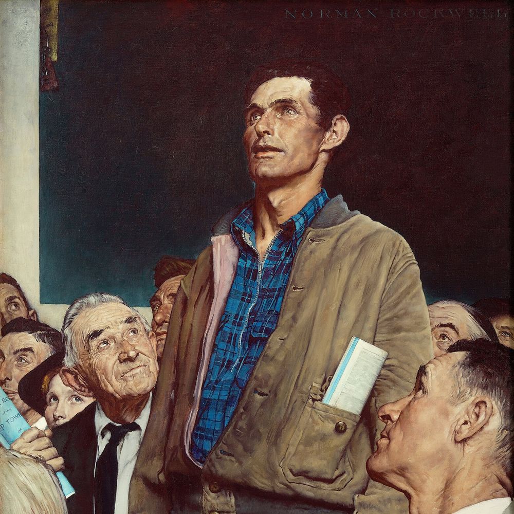 a pintura "Freedom of Speech", do Normal Rockwell