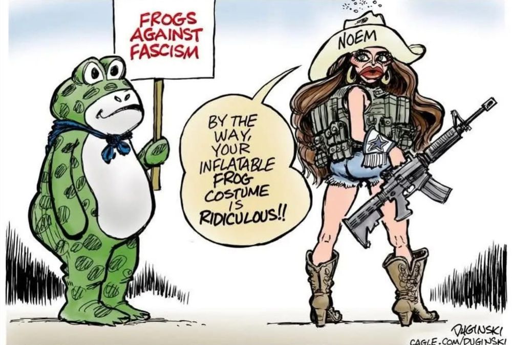 FROGS AGAINST FASCISM
BY THE WAY, YOUR INFLATABLE FROG COSTUME RIDICULOUS!!
