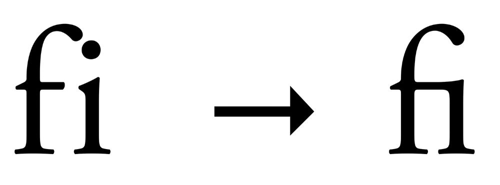 The "fi" ligature, where the letters f and i are blended together and the dot removed