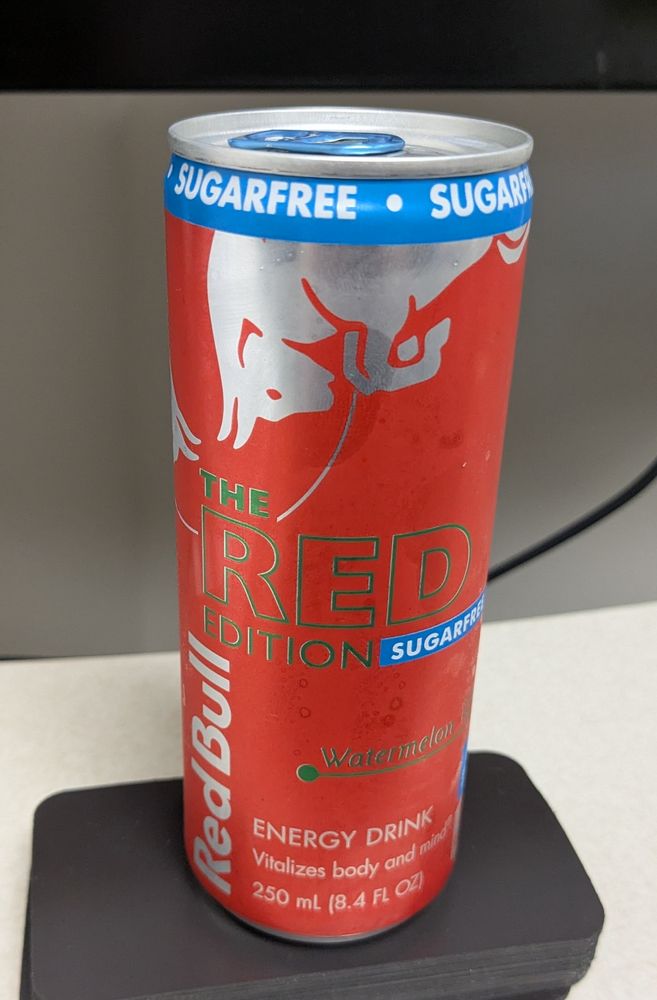A can of Red Bull Energy Drink, watermelon flavor